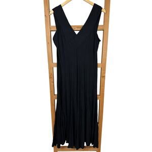 Comfy USA Black Sleeveless Crinkle V Neck Maxi Dress Size XL Made in USA